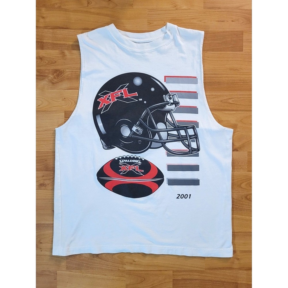 Vintage Y2K XFL Large XL Tank Top Football Helmet Graphic White Muscle Shirt